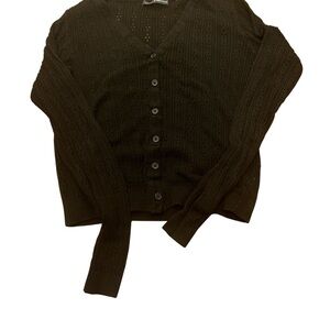 Brandy Melville Eyelet Black Button-Up Cardigan